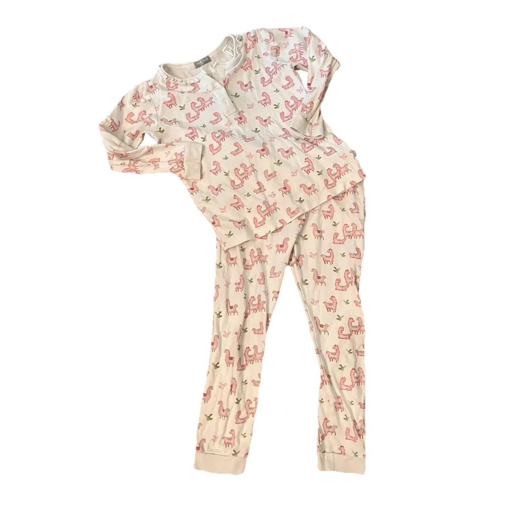 Baby Bliss pajamas girl Sz 7 white‎ with pink alpacas two-piece